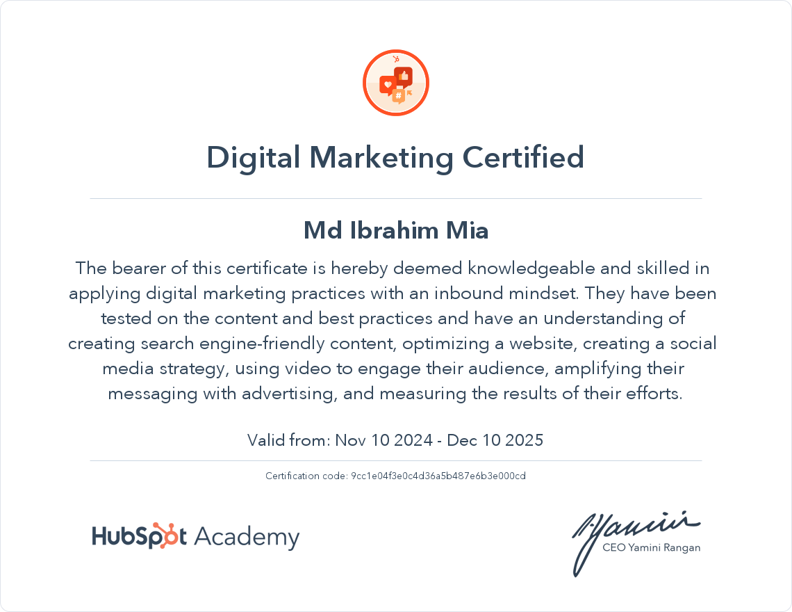 Digital Markeitng Certificate - Md Ibrahim Mia