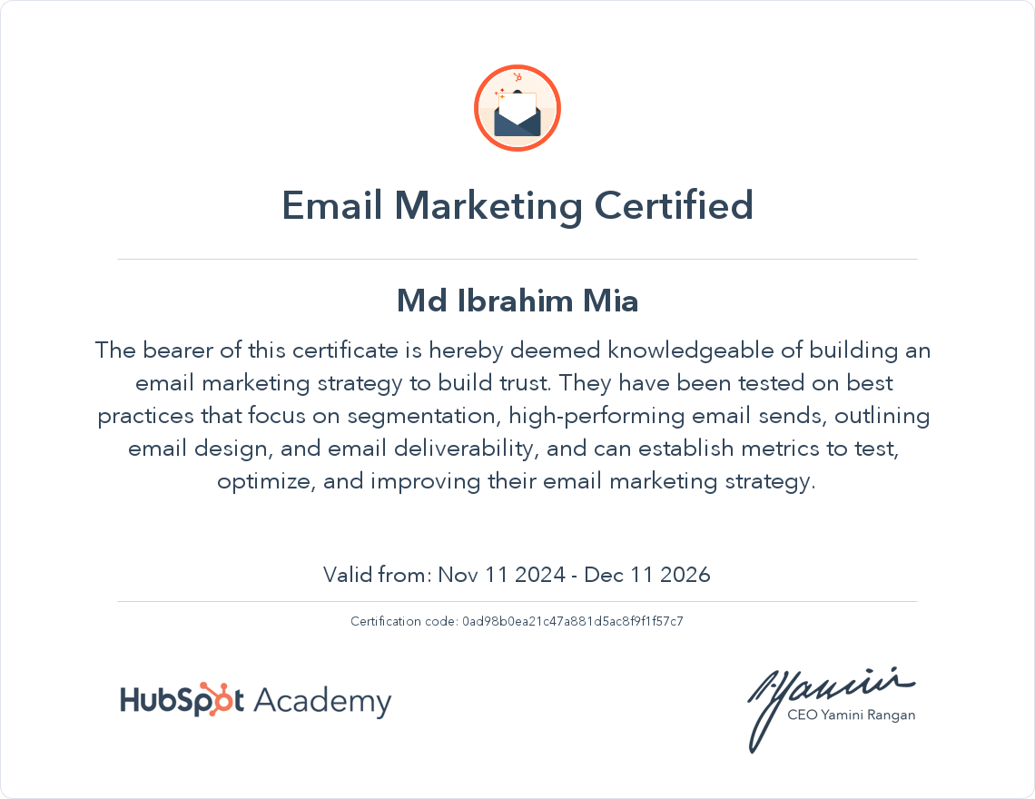 Email Markeitng Certificate - Md Ibrahim Mia