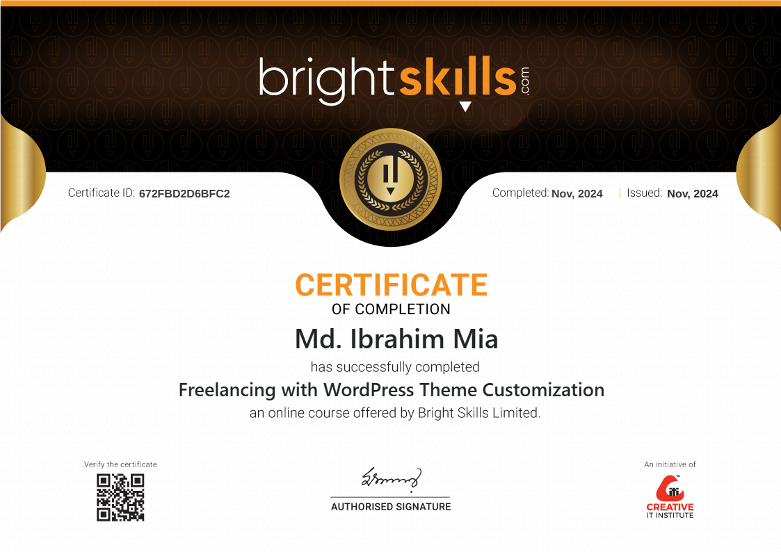 WordPress Customization Certificate - Md Ibrahim Mia